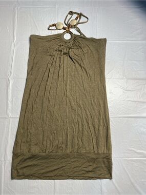 Olive Halter Midi Skirt with Beaded Detail